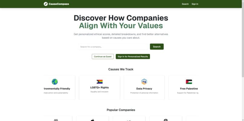 Homepage of Cause Compass