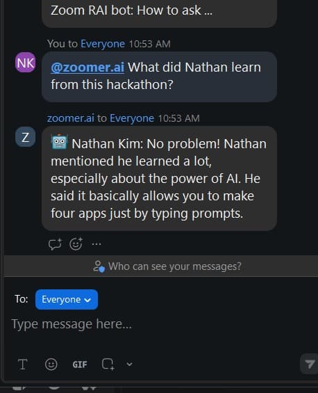 Mid-meeting question view of Zoomer